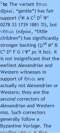 beginning of NET Bible text note on epioi/nepio in 1 Thess 2:7